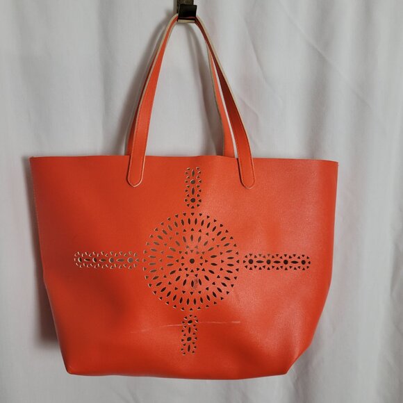 Large Tote Bag Embossed Orange Handled Beach Pool Summer Shopping useful GUC - Picture 6 of 6